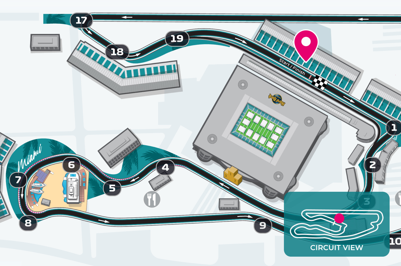Start/finish grandstand on circuit map
