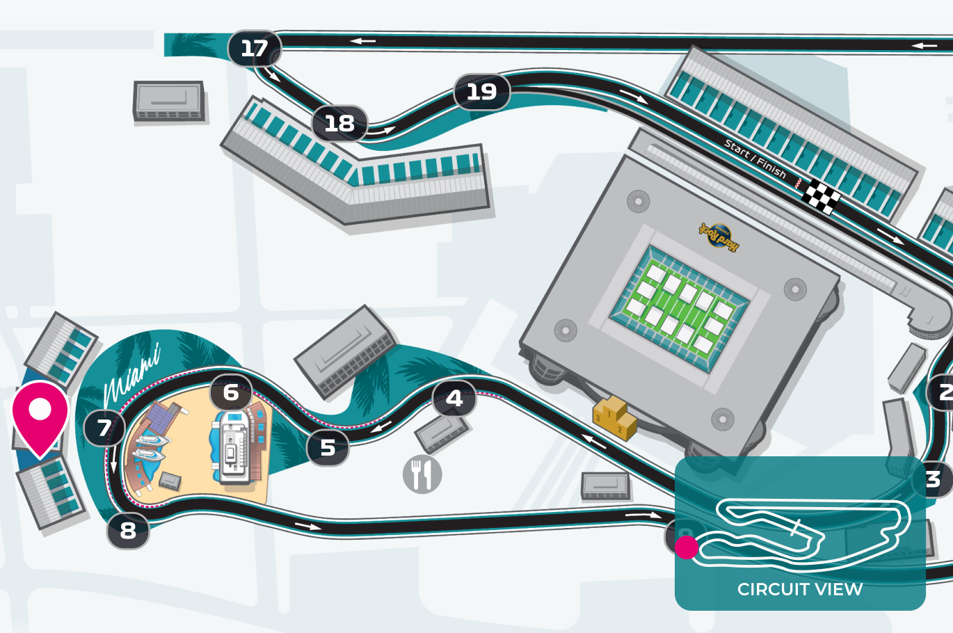 Turn 18 club location on the F1 Miami GP circuit