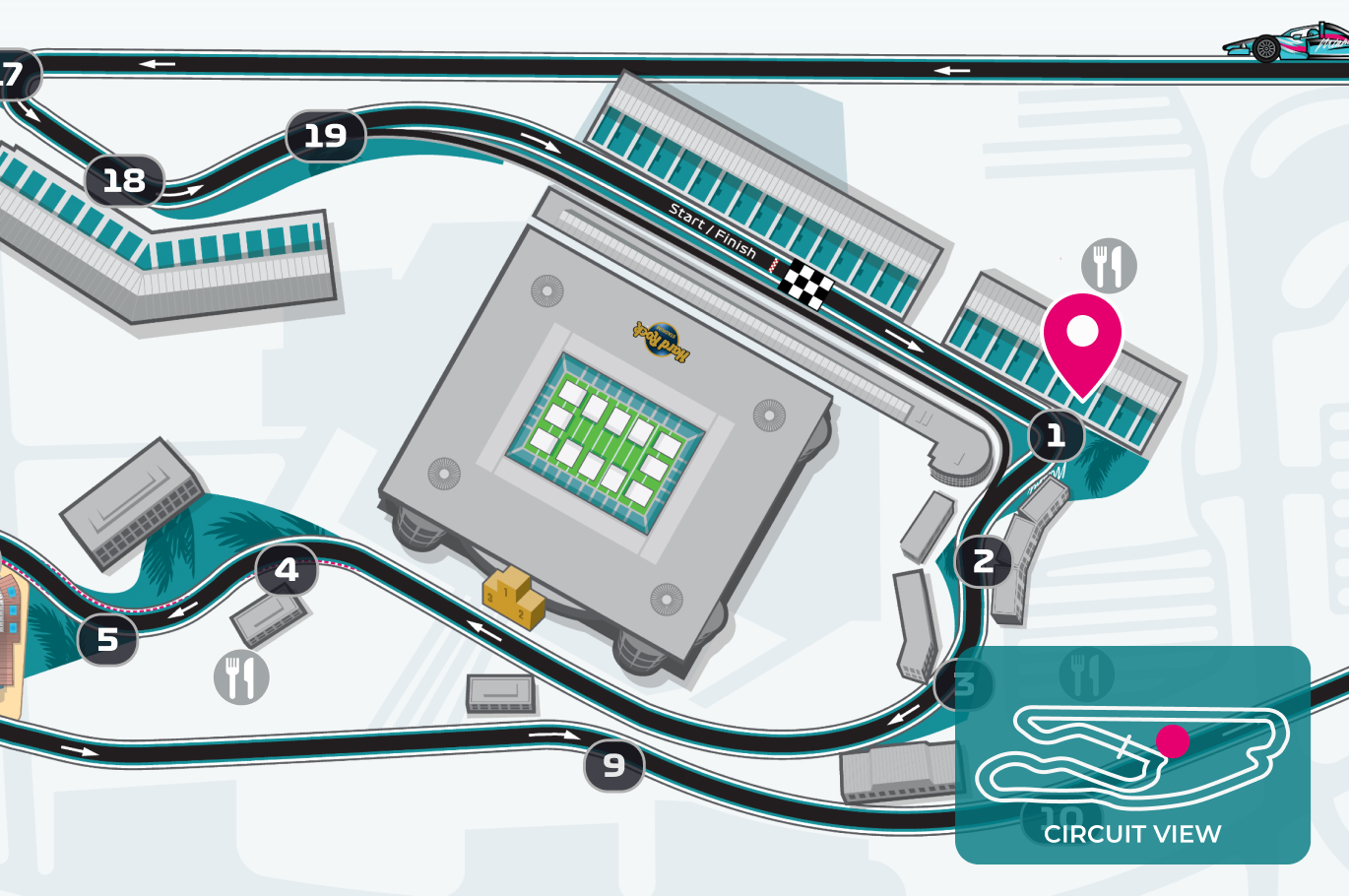 Turn 1 GS_2026 Turn 1 Grandstand location on circuit map