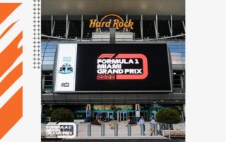 Graphic showing the Formula 1 Miami Grand Prix logo on the south videoboard at Hard Rock Stadium