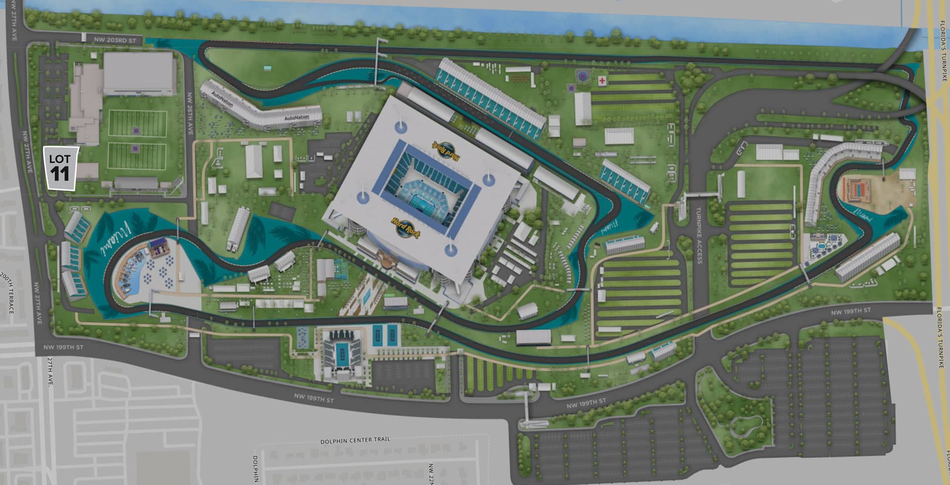 Parking Lot Location Map for Gray Lot 11 at the Formula 1 Crypto.com Miami Grand Prix