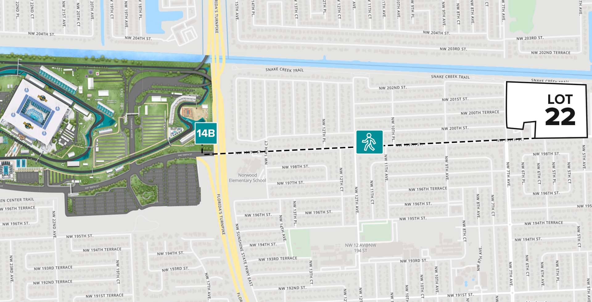 Parking Lot Location Map for White Lot 22 at the Formula 1 Crypto.com Miami Grand Prix