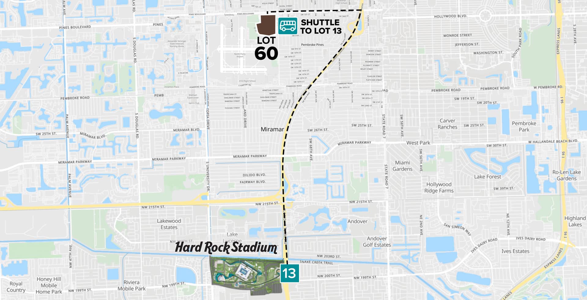 Parking Lot Location Map for Brown Lot 60 at the Formula 1 Crypto.com Miami Grand Prix