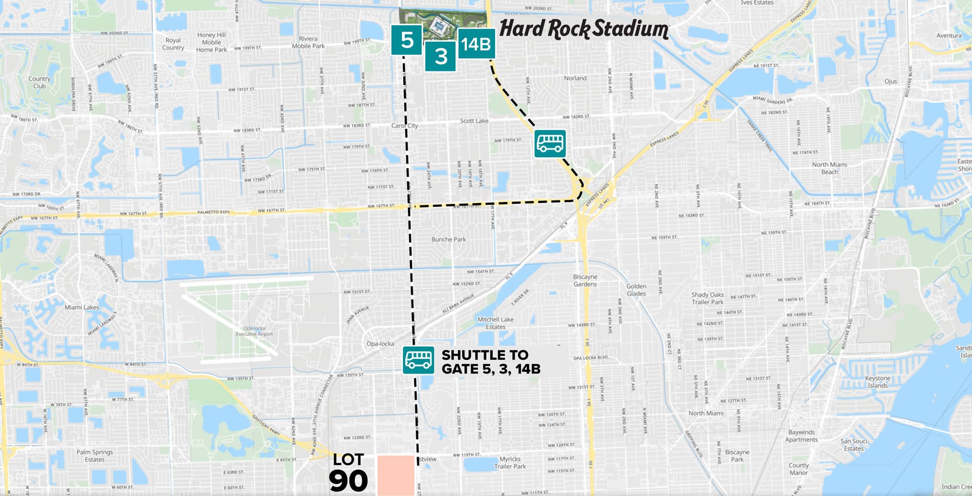 Parking Lot Location Map for Peach Lot 90 at the Formula 1 Crypto.com Miami Grand Prix