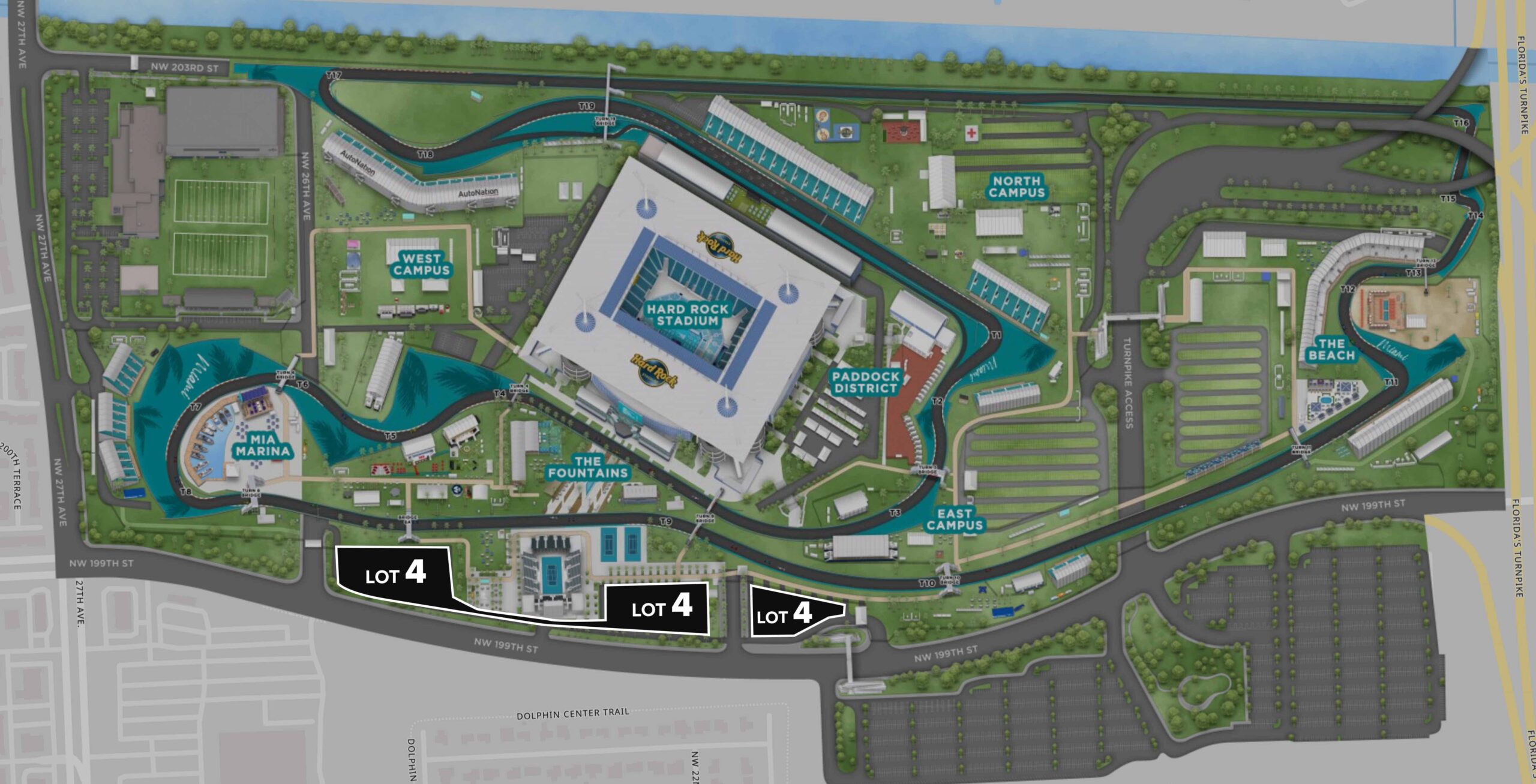 Parking Lot Location Map for Black Lot 4 at the Formula 1 Crypto.com Miami Grand Prix
