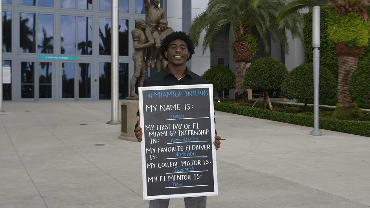 Image of a City of Miami Gardens intern in front of Hard Rock Stadium