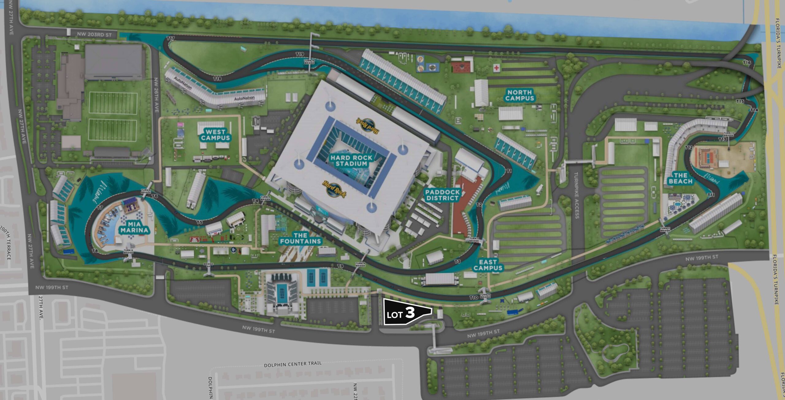 Parking Lot Location Map for Black Lot 3 at the Formula 1 Crypto.com Miami Grand Prix