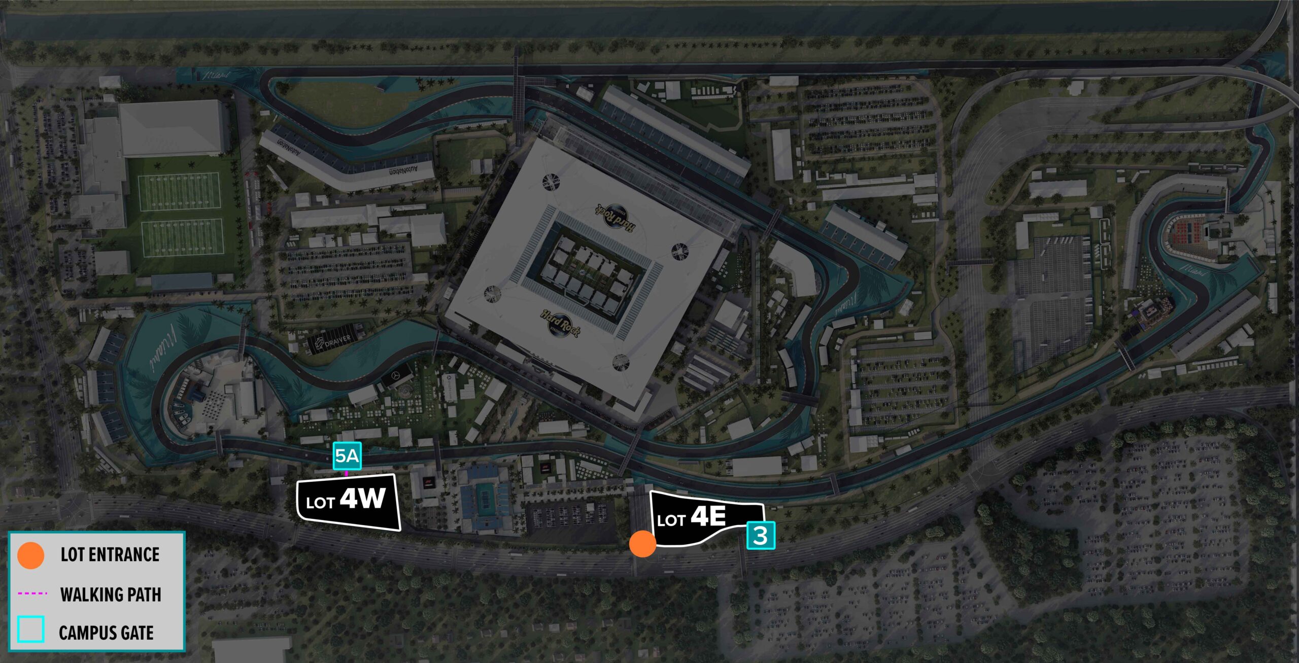 Parking Lot Location Map for Black Lot 4 at the Formula 1 Crypto.com Miami Grand Prix