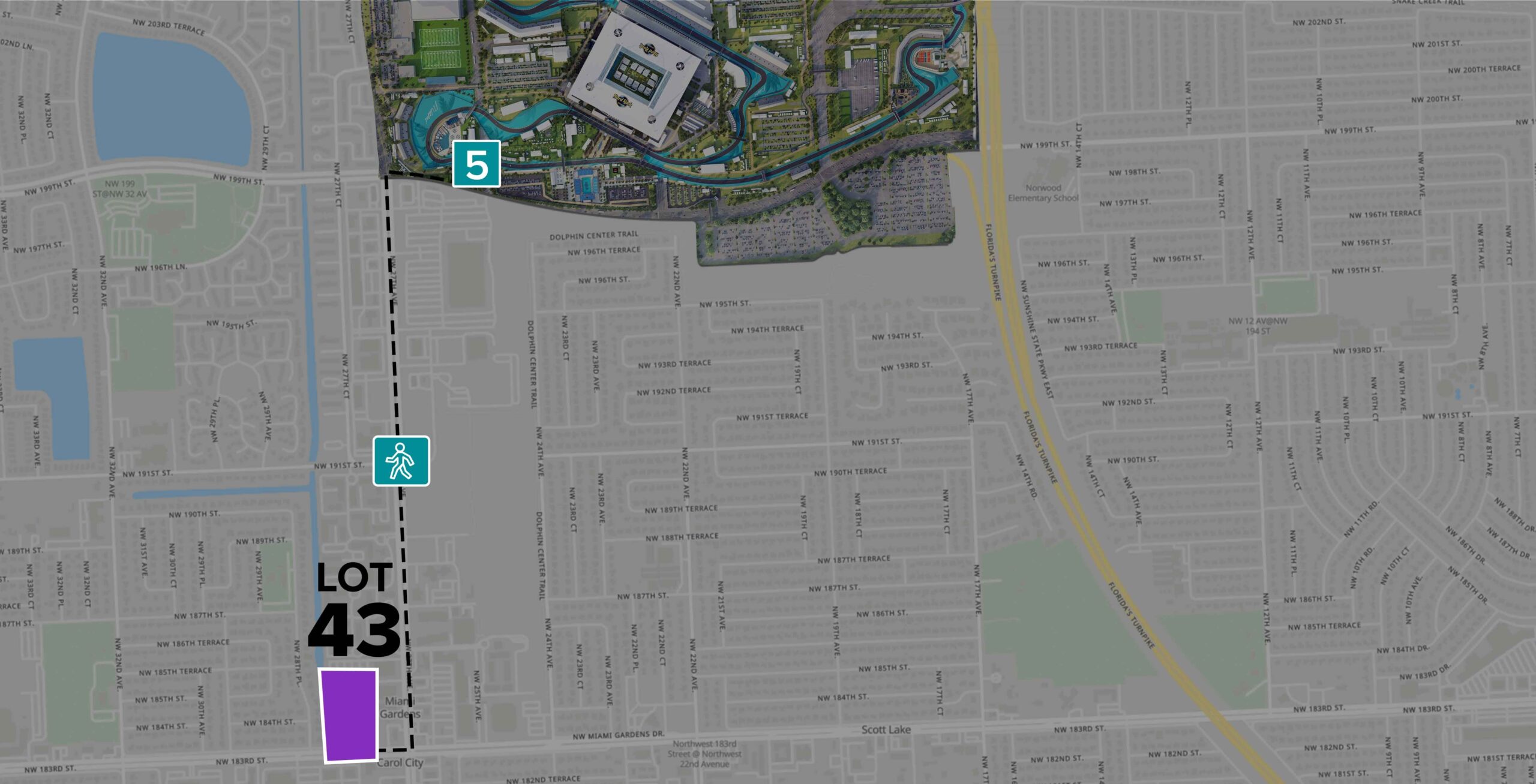 Parking Lot Location Map for Blue Lot 2 at the Formula 1 Crypto.com Miami Grand Prix