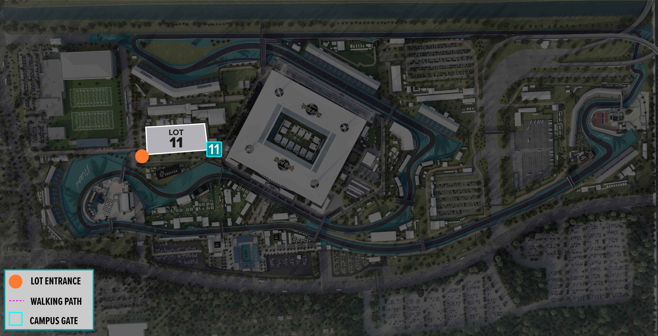 Parking Lot Location Map for Gray Lot 11 at the Formula 1 Crypto.com Miami Grand Prix