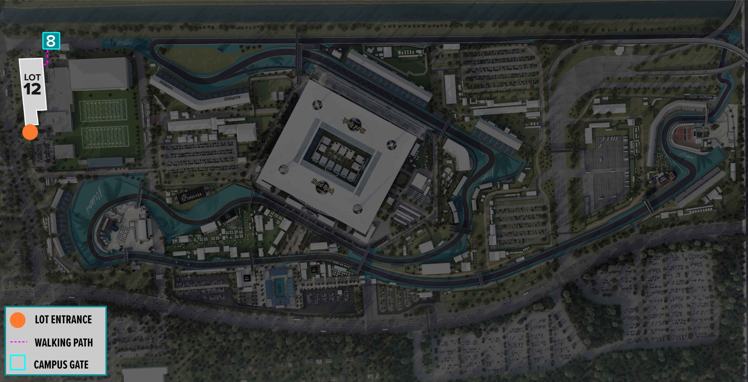 Parking Lot Location Map for Gray Lot 12 at the Formula 1 Crypto.com Miami Grand Prix