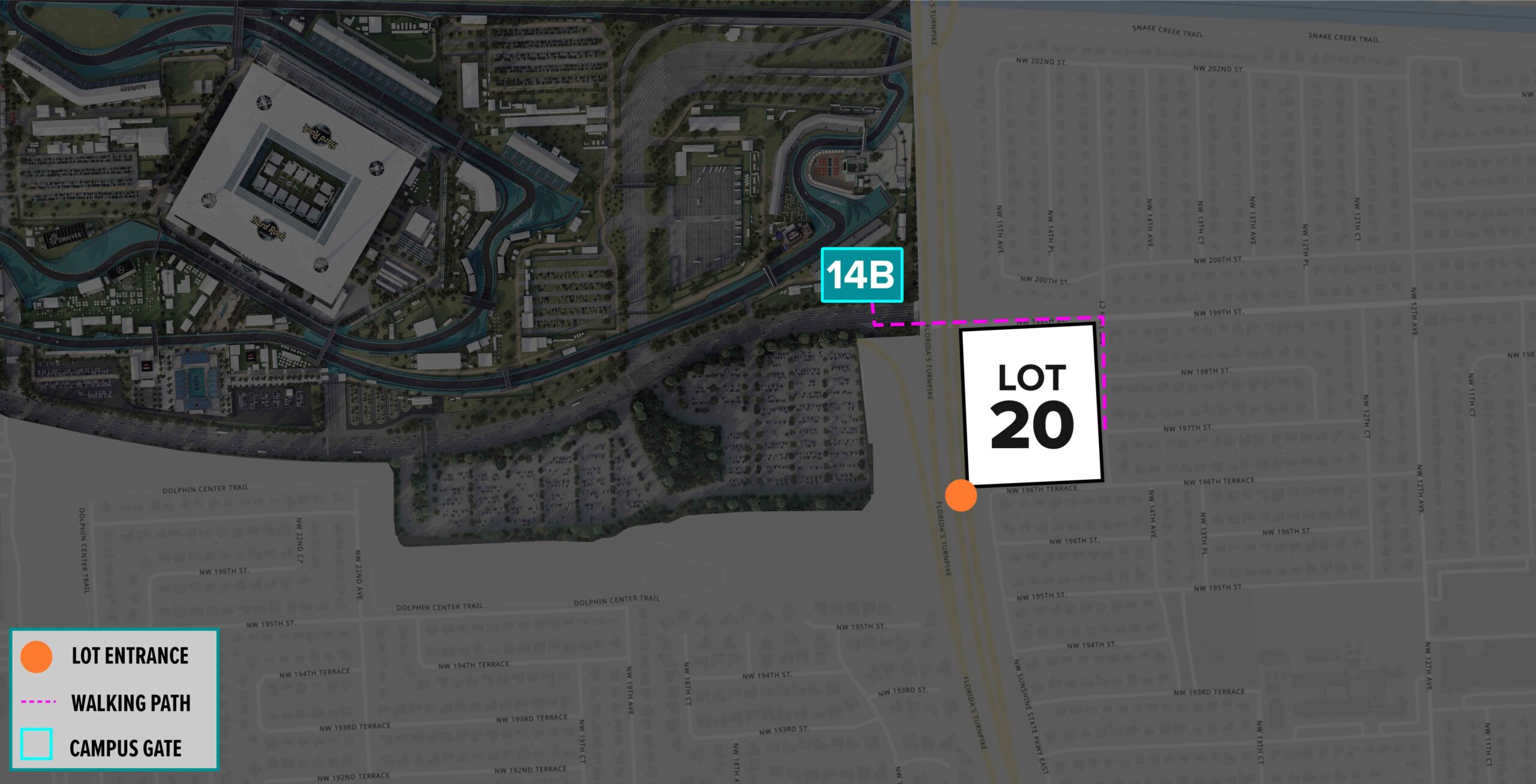 Parking Lot Location Map for Blue Lot 1 at the Formula 1 Crypto.com Miami Grand Prix