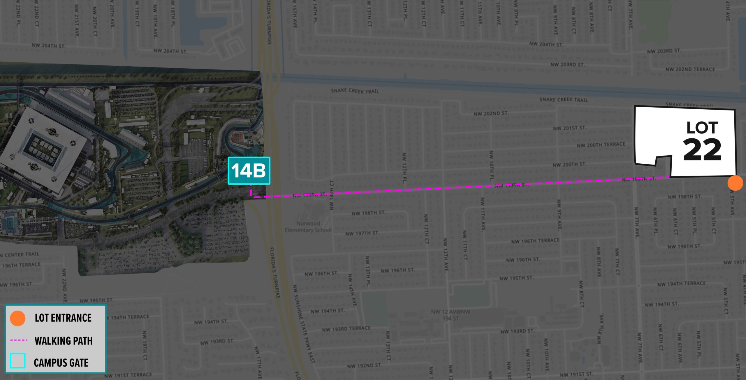 Parking Lot Location Map for Blue Lot 2 at the Formula 1 Crypto.com Miami Grand Prix