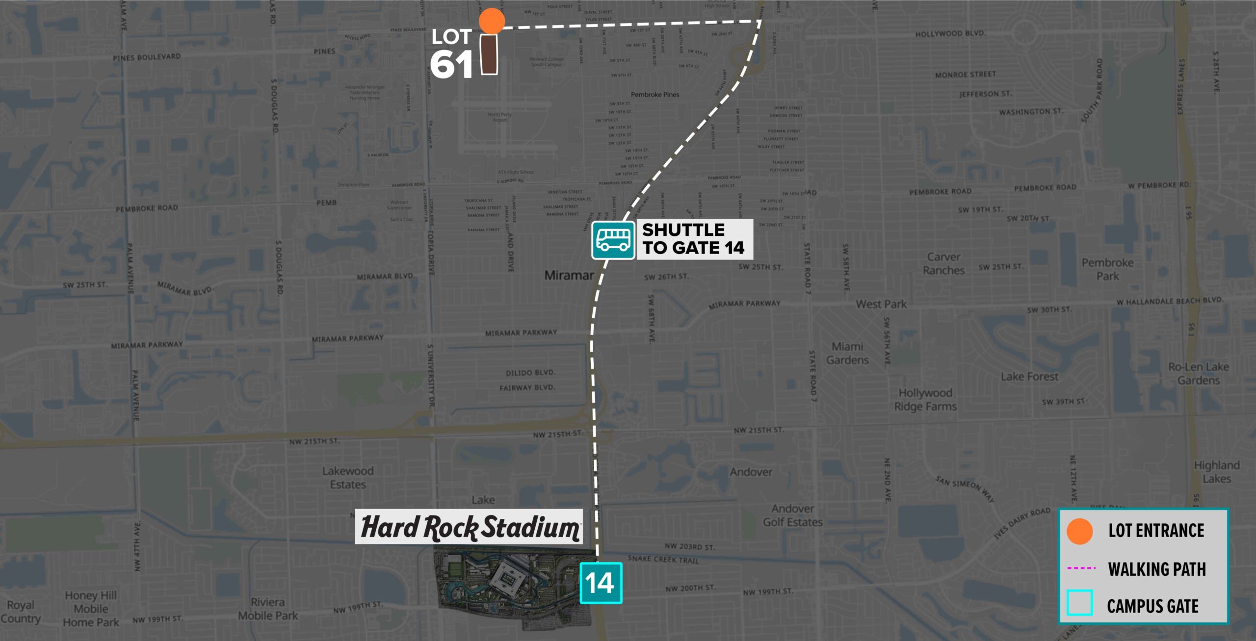 Parking Lot Location Map for Brown Lot 61 at the Formula 1 Crypto.com Miami Grand Prix