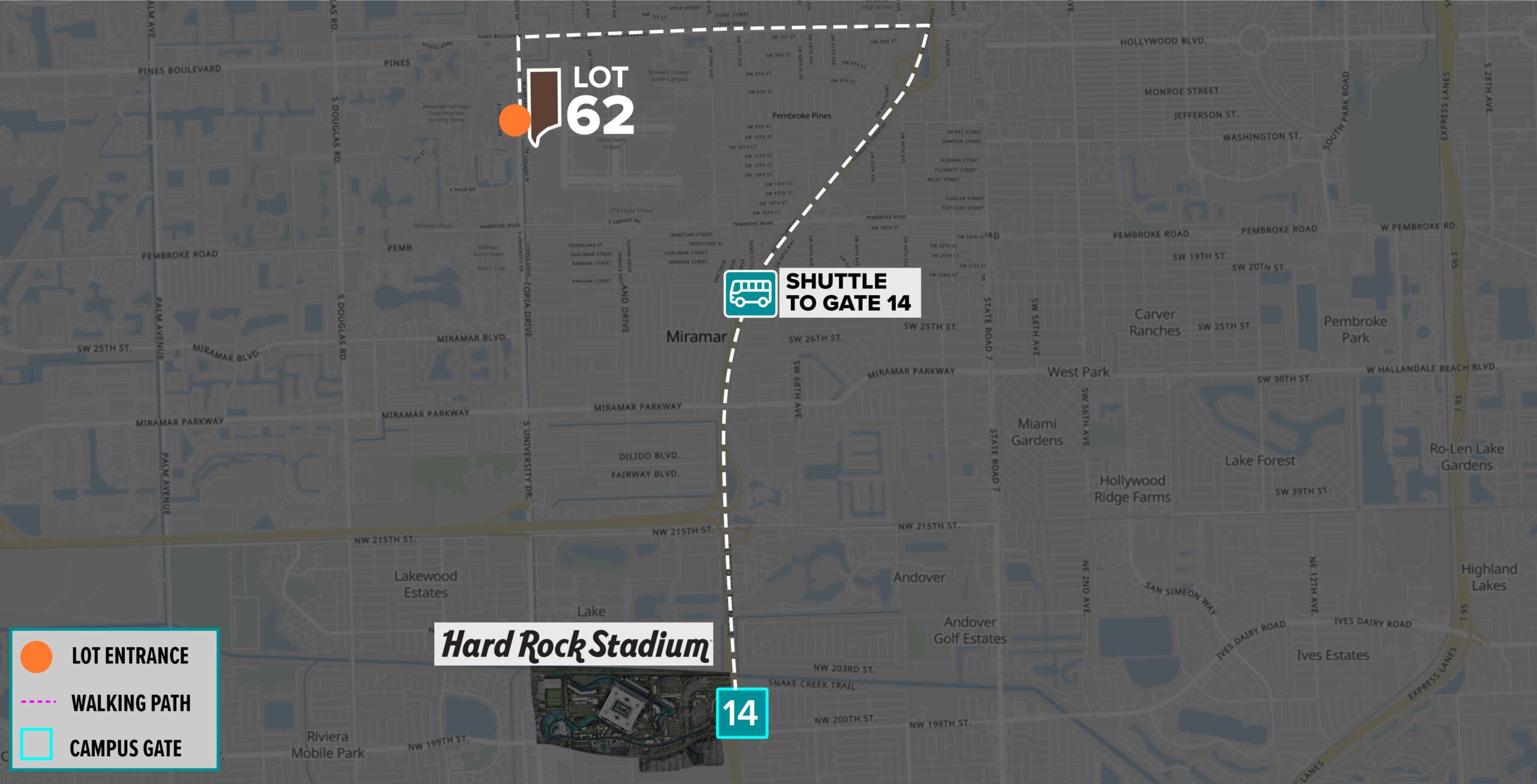 Parking Lot Location Map for Lot 62 at the Formula 1 Crypto.com Miami Grand Prix