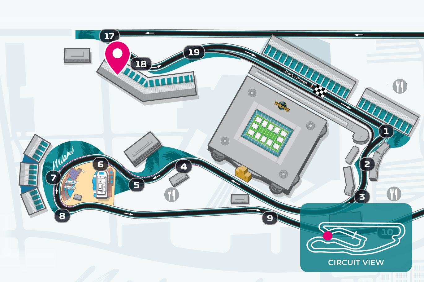 Turn 18 Club_2026 Turn 18 club location on the F1 Miami GP circuit