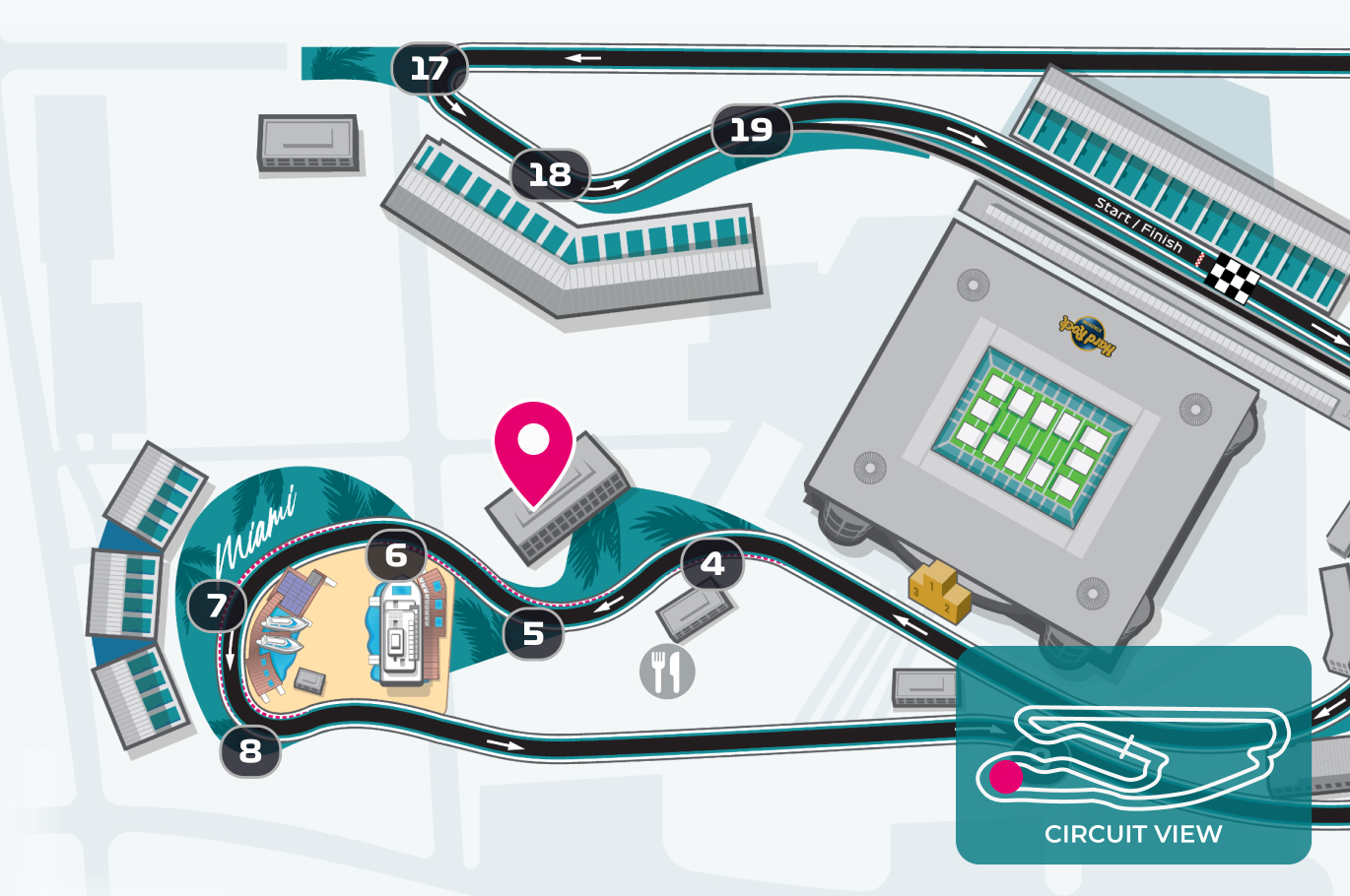 The Lofts_2026 Turn 18 club location on the F1 Miami GP circuit