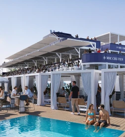MSC-yacht-club wide deck view of people lounging on the MSC Yacht Club