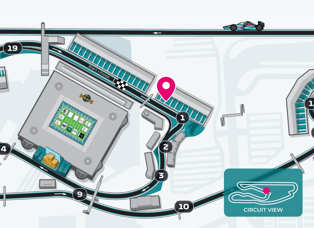 Map with Turn 1 Grandstand Marked