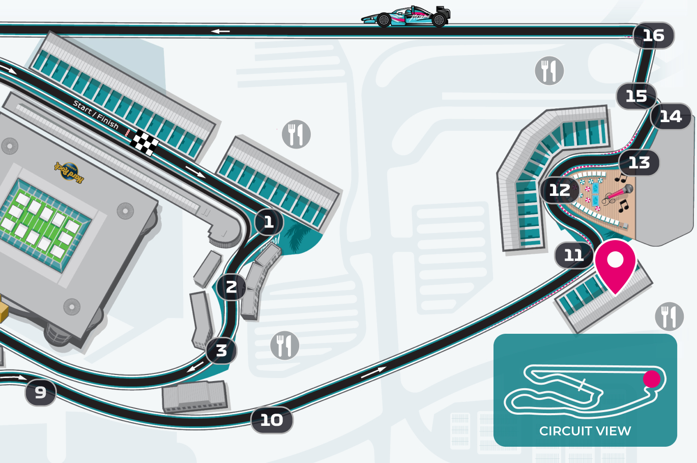 Barb-map Map of team grandstand located on the "Beach" area